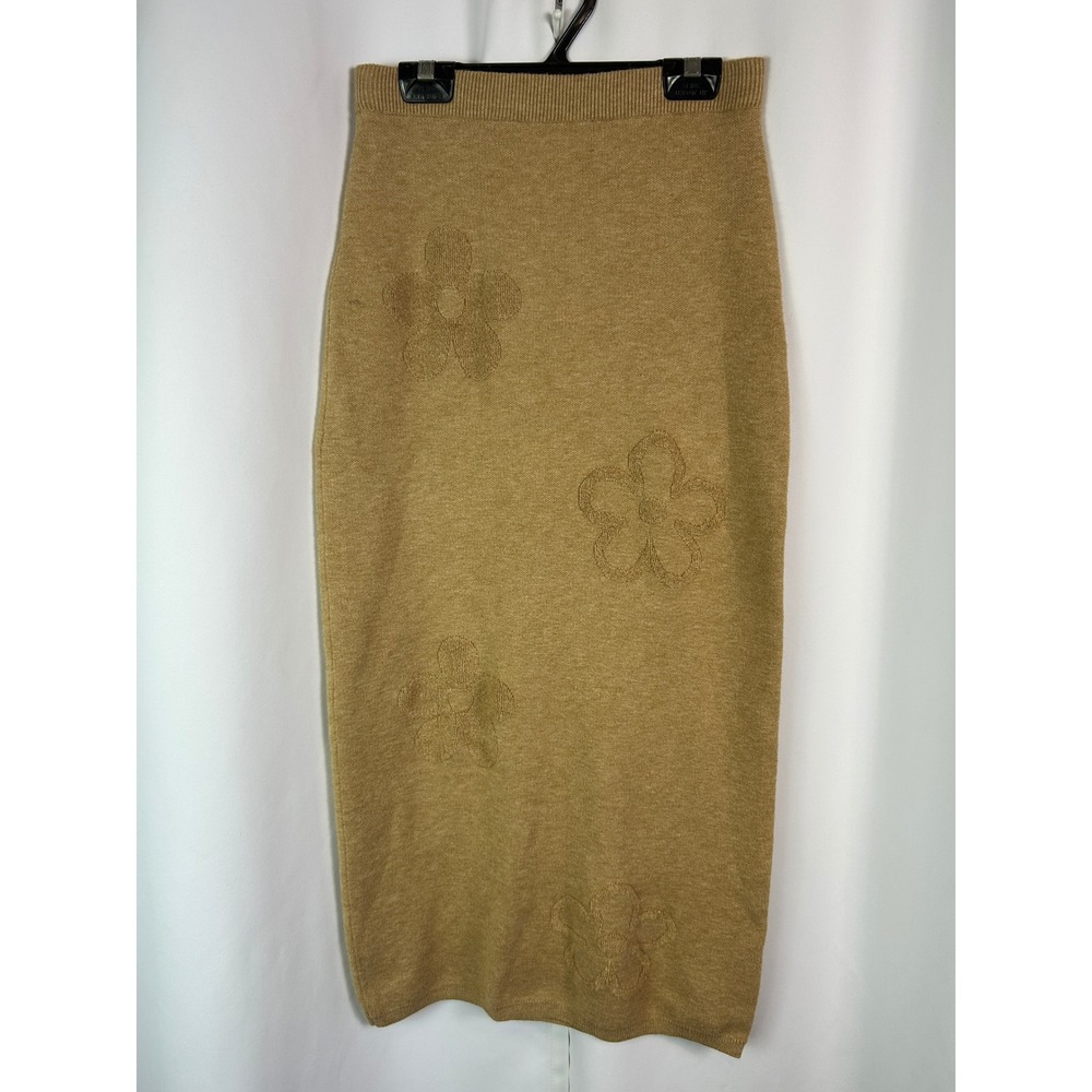 Freshman 1996 Tan Daisy Flowers Knit Midi Sweater Skirt Boho Cottagecore XS